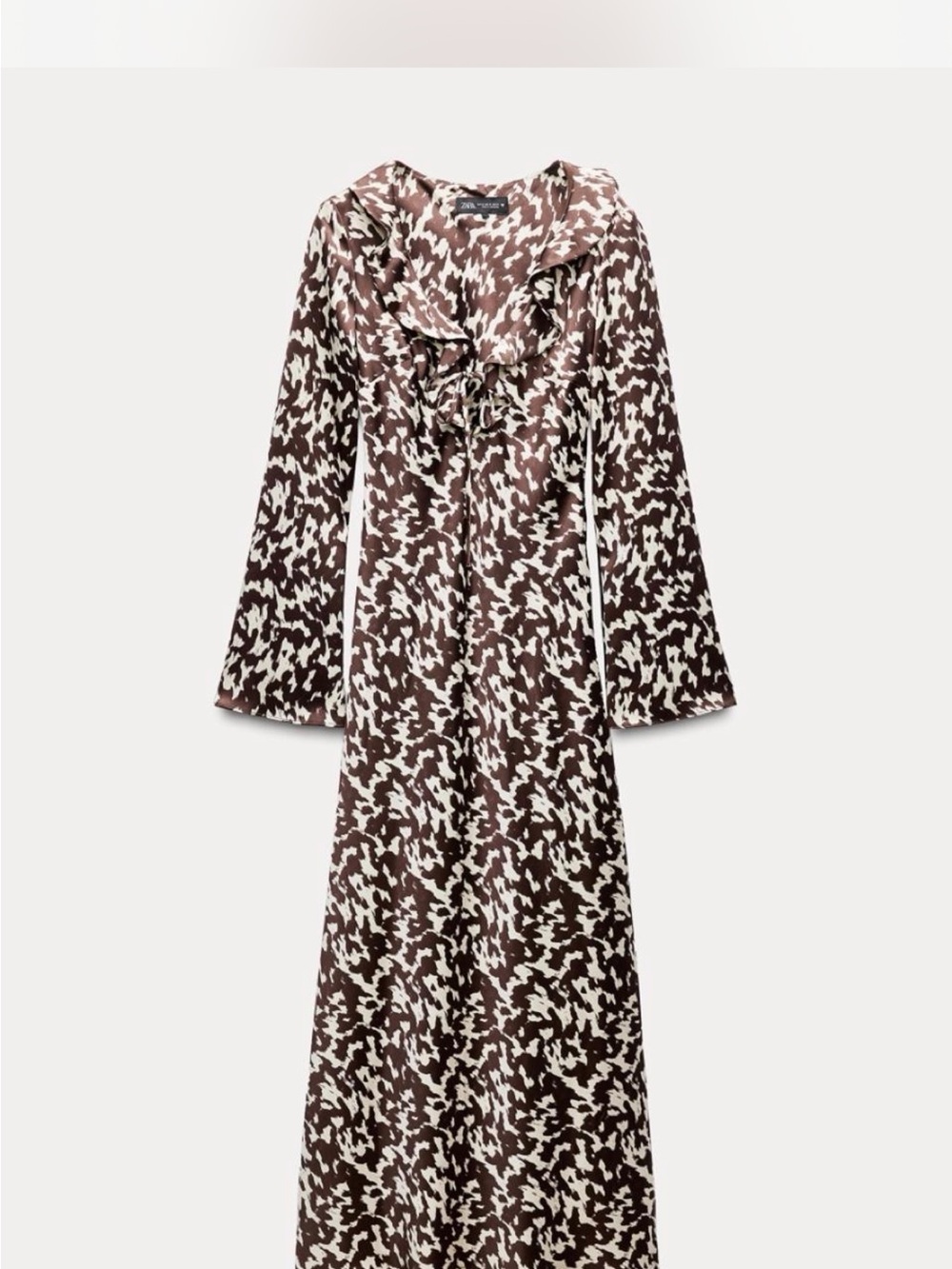 Zara Ruffled V-Neck Maxi Dress in Brown and white